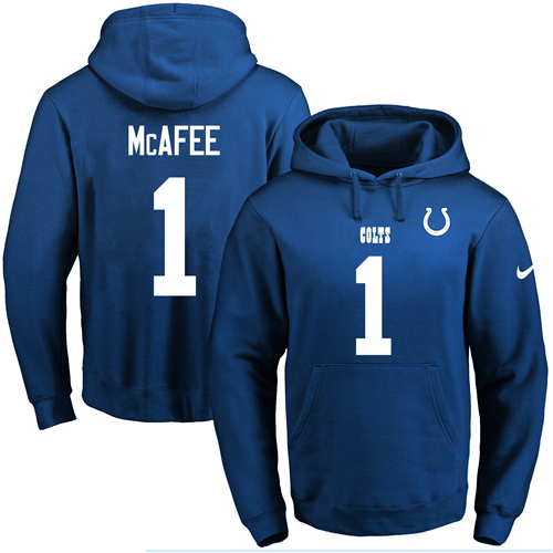 Nike Colts #1 Pat McAfee Royal Blue Name & Number Pullover NFL Hoodie - Click Image to Close